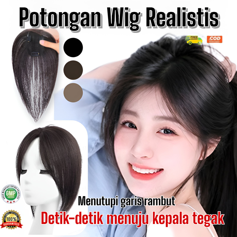 ⚡COD + Gratis Ongkir⚡Wig Poni Bernapas / Wig Simulasi / Atasan Rambut Asli / Wig Rambut Pendek Wanit