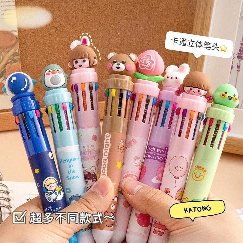 

10Color Kawaii Retractable Ballpoint Pen Multicolor ink 10 In 1 Colors Cartoon Gel Pen Stationery Student School Office Supplies