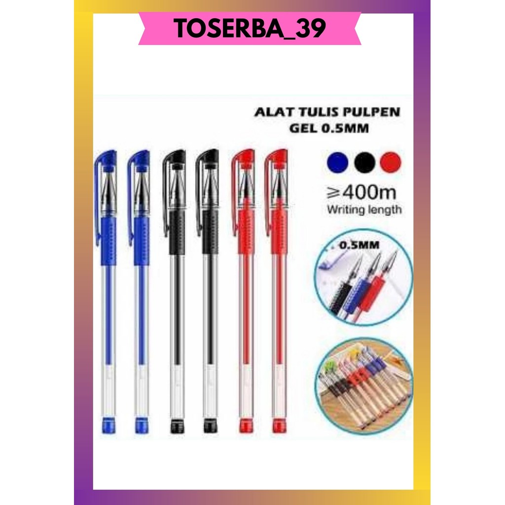 

T39 PENA BOLPOIN PEN PULPEN GEL WARNA HITAM MERAH BIRU 0.5 mm ALAT TULIS SEKOLAH TINTA CAIR N