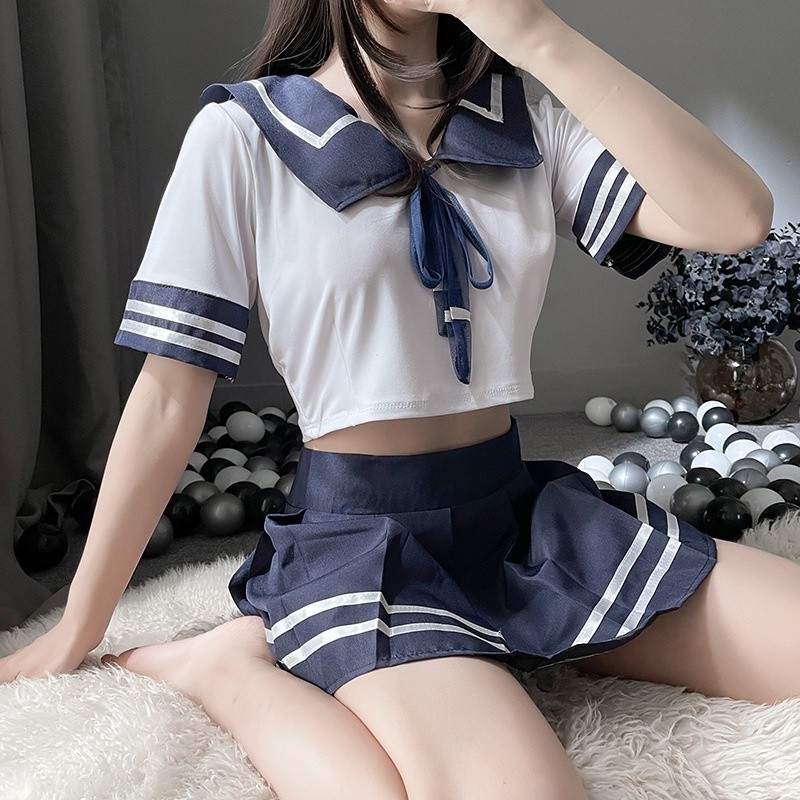 PROMO  Lingerie Set Pelajar Jepang Wanita Seragam Pelaut Rok Lipit Seragam Cosplay Anime 3A350