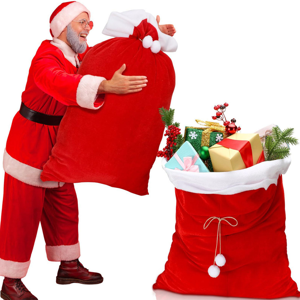 

1Pc Santa Claus Gift Bag, Red Velvet Large Drawstring Candy Bag, Large Capacity, Good Quality, Suitable as a Gift Bag