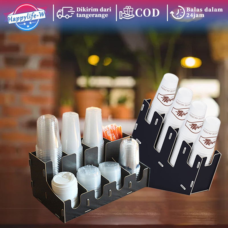 Rak Cup Holder Dispenser Papper Cup Rak Paper Cup Coffee Holder Rak Organizer Paper Cup Kayu
