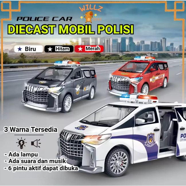 Mainan Mobil Polisi - Diecast Mobil Polisi 6 pintu bisa dibuka, lampu menyala dan ada musik