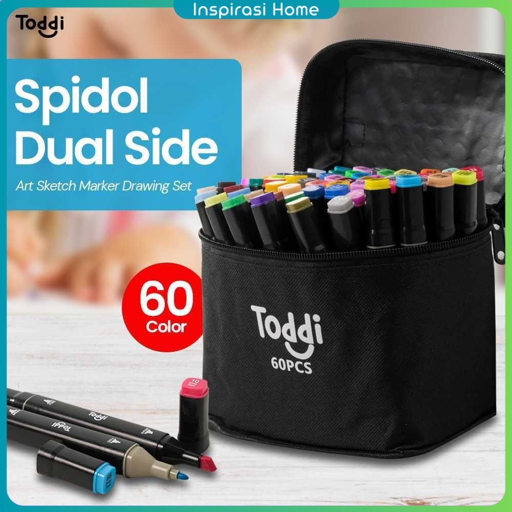 

Toddi Spidol Dual Side Fine Art Brush Pen Art Marker Set 60 Color - HL270