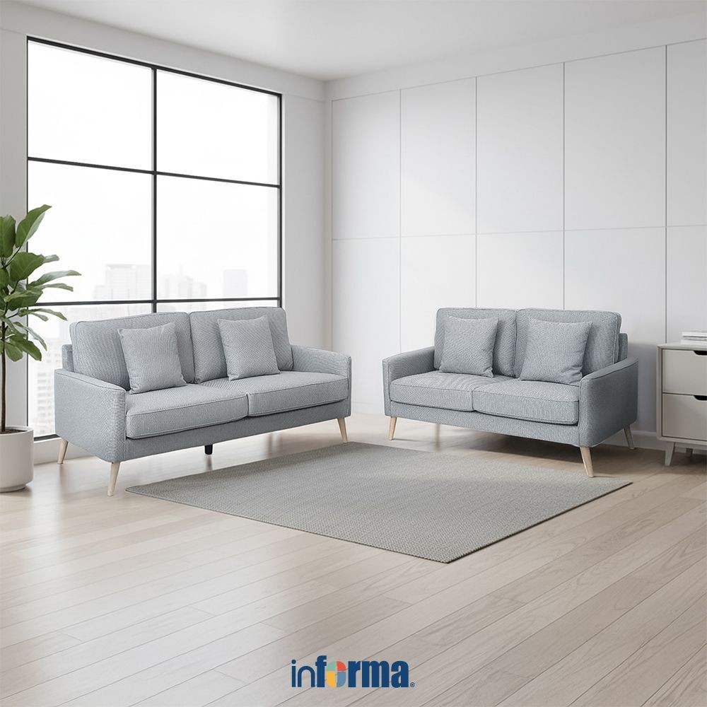Informa Nordia Neo Alamo Set Sofa Fabric 2 & 3 Seater - Abu-Abu Sofa Ruang Tamu Kursi Sofa Sofa Mini