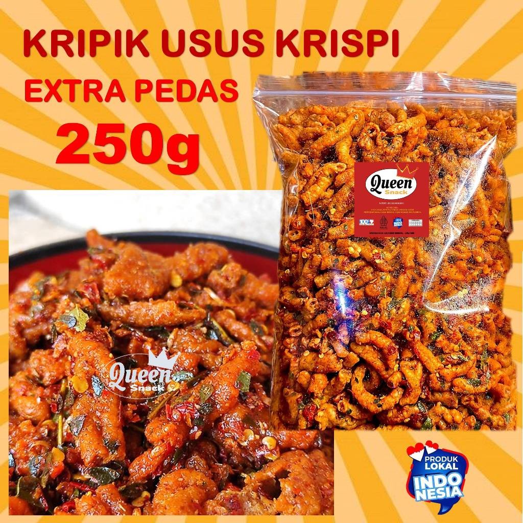 

250g Keripik Usus Crispy Pedas Daun Jeruk Bumbu Chili Oil Asli Alami Tanpa Bahan Pengawet Usus Krispi Extra Pedas