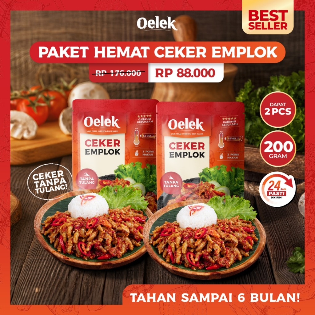 

Oelek Paket Hemat 2 Besar Ceker Emplok Tanpa Tulang / Ceker Mercon Pedas / Lauk Siap Saji / Makanan Instant Food / Lauk Sambal