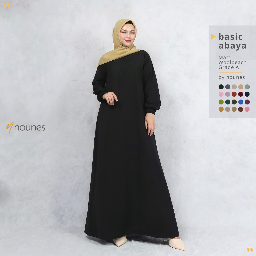 MACIAS_ Nounes Basic Abaya Dress Gamis Daily Polos Wanita Saku Kanan Matt Woolpeach Grade A