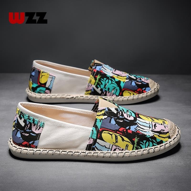 Sepatu Espadrilles kasual pria, alas kaki bagus lembut nyaman berjalan bernafas musim panas