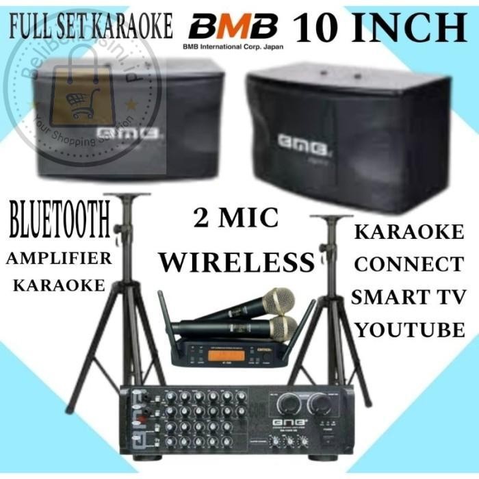 Karaoke Full Set BMB 10 Inch , Amplifier BMB Bluetooth, 2 Mic Wireless BMB ORIGINAL..