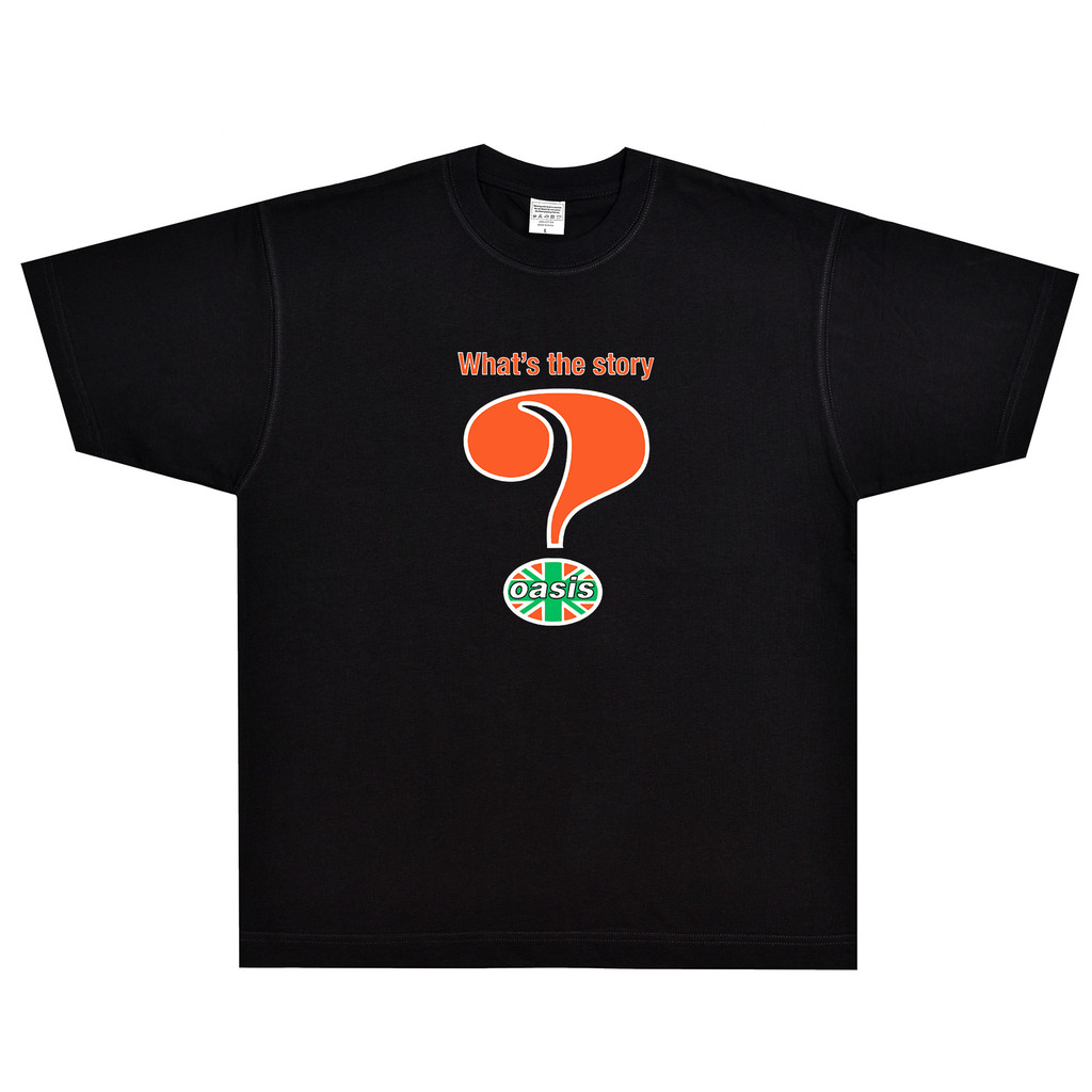 COD Oasis What's The Story T-shirt Oasis Band Rock Pola Tanda Tanya Retro Potongan Longgar Lengan Pe