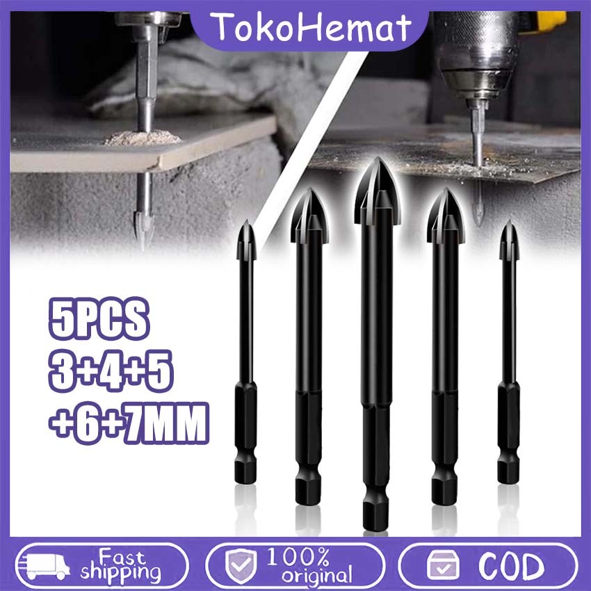 5 PCS Mata Bor Silang Mata Bor Multifungsi Mata Bor Granit Mata Bor Kaca Keramik Granit