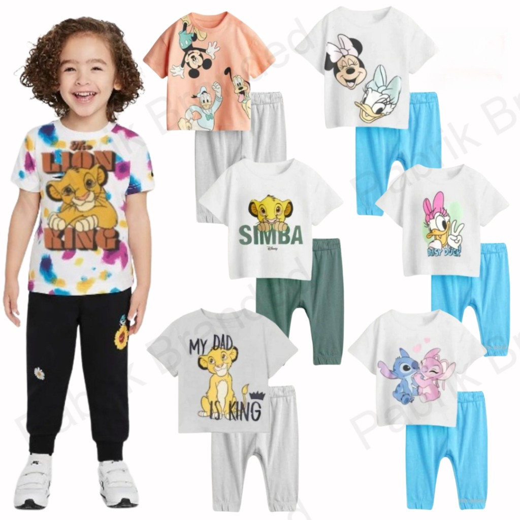 Pabrik branded HaeM Dsny tee jogger kids set P2 9 12 18 month bulan 1 2 3 years tahun cotton bamboo 