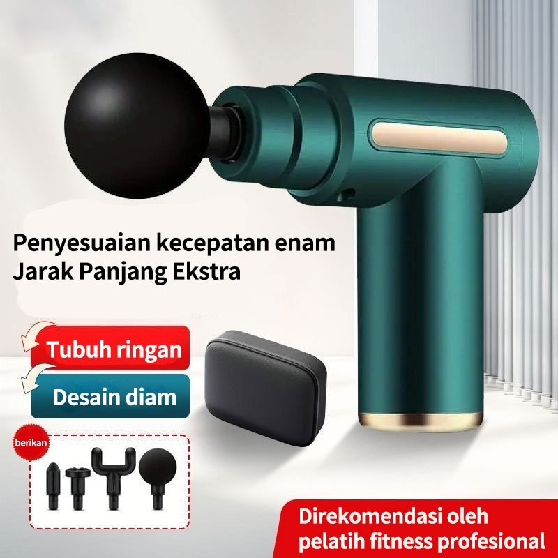 Massage Gun Elektrik 4 Kepala Pijat Getar Deep Tissue Massager Gun dengan Motor Brushless dan 6 Kece