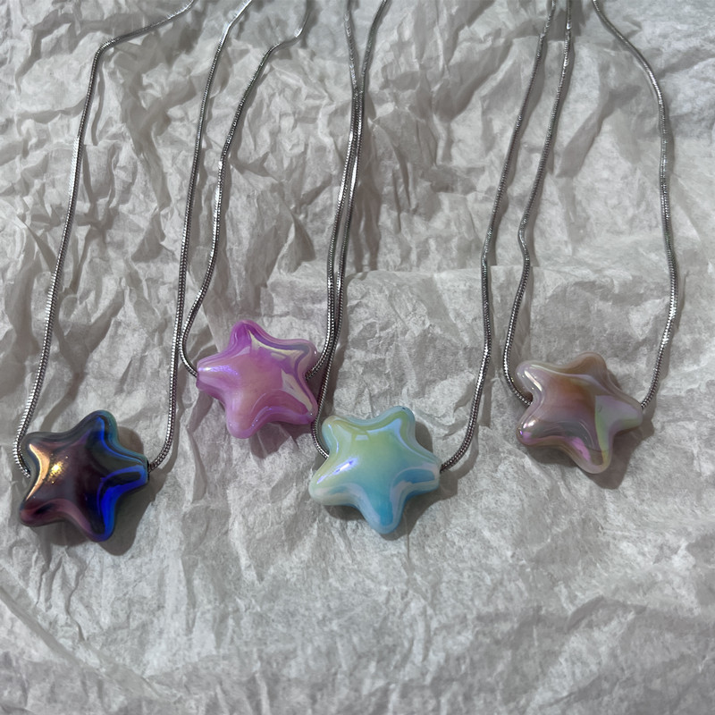 Goth Harajuku Sweet Cool Colorful Star Heart Pendant Necklace For Women Choker Cute Y2k Transparent 