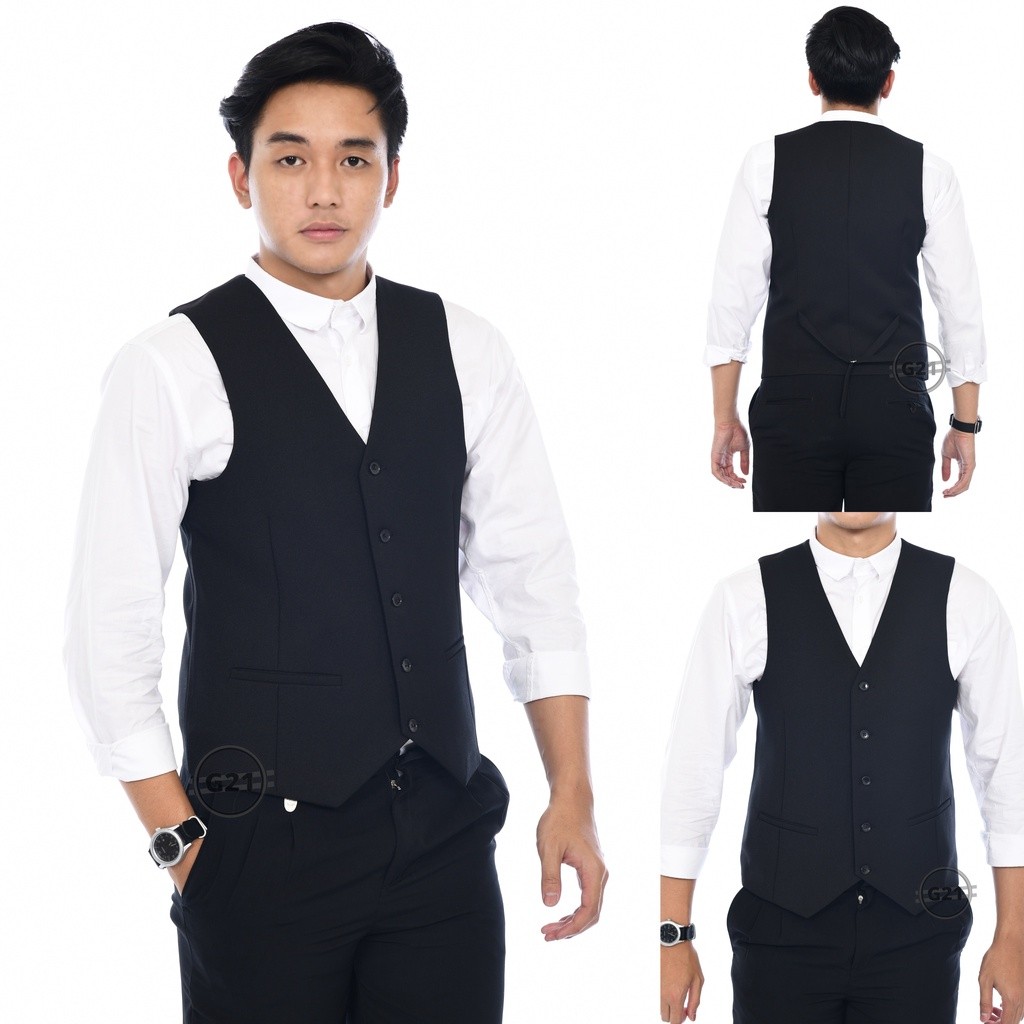 Rompi Vest Jas Pria Formal Hitam Slimfit Kerja Kantor Premium High Quality Rompi Pria Formal Rompi V