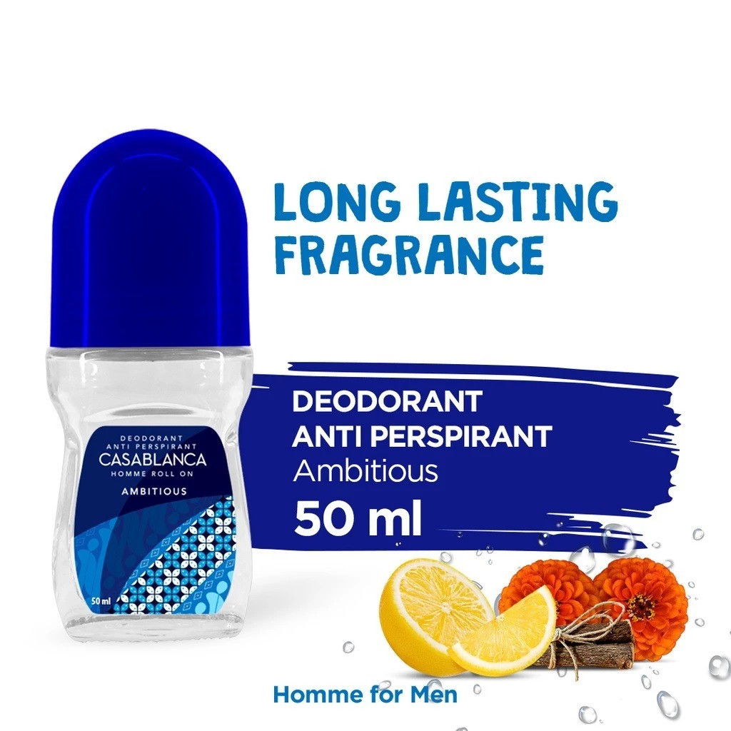 Deodoran Casablanca Deodorant Roll On Blue For Men (50ml) | Casablanca Biru Pria