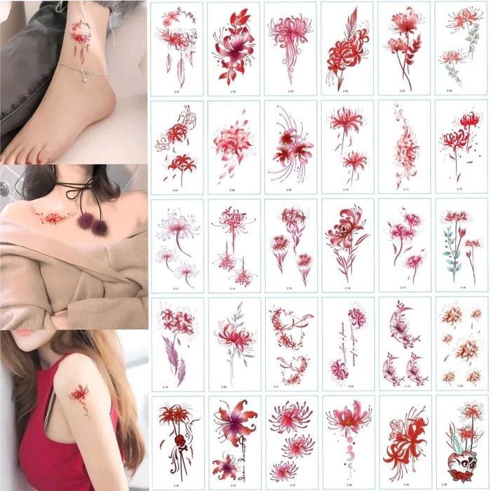 Shaleen- 1set isi 15 gambar tato temporer motif cowo cewe keren - bunga higanbana