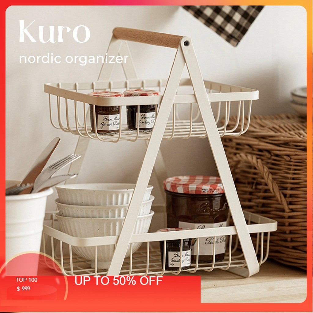 Produk Rumah Tangga • TEC • KURO Keranjang Rak Dapur Rak Buah Besi Rak Dapur Besi Kayu Serbaguna Dap