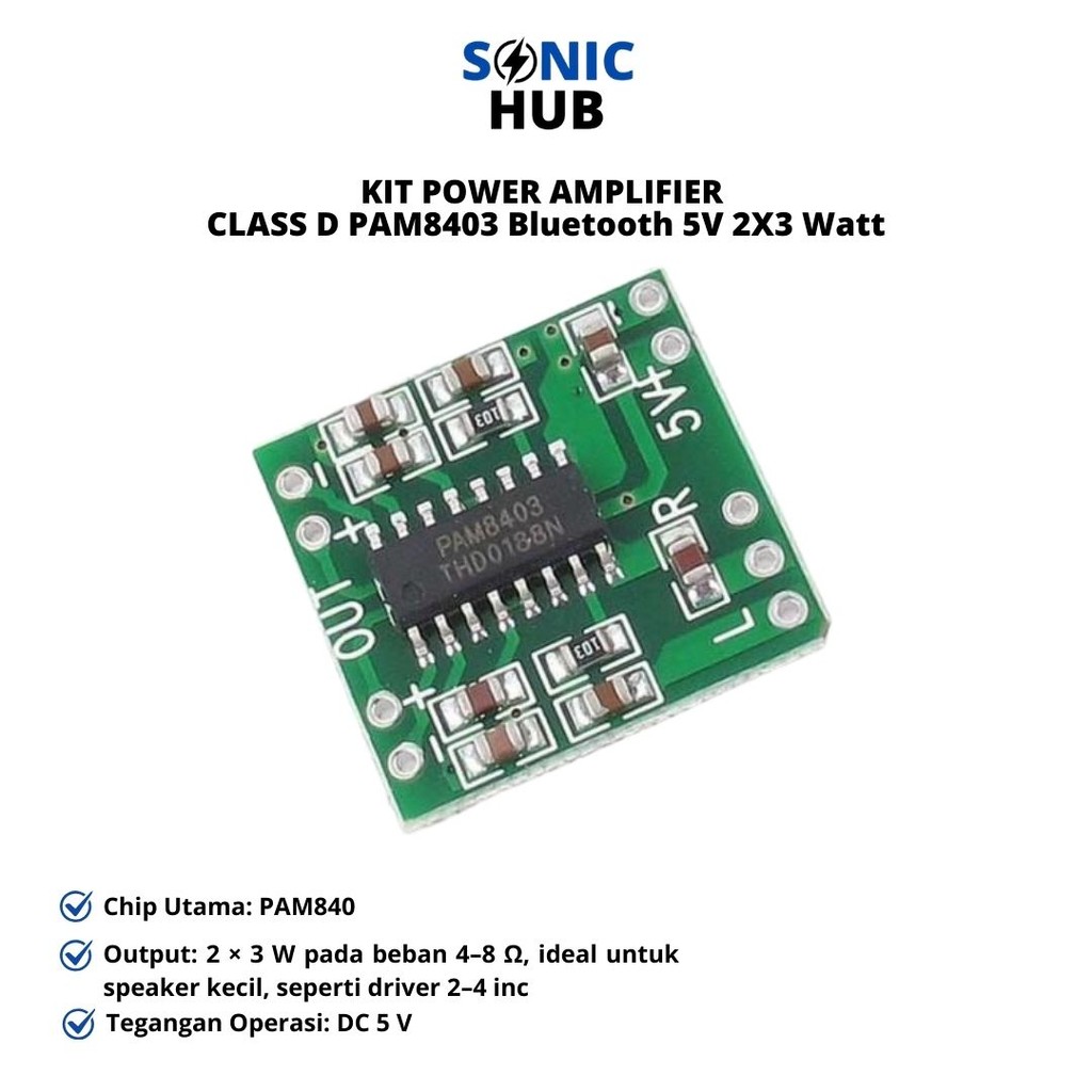 KIT POWER AMPLIFIER CLASS D PAM8403 Bluetooth 5V 2X3 Watt Stereo
