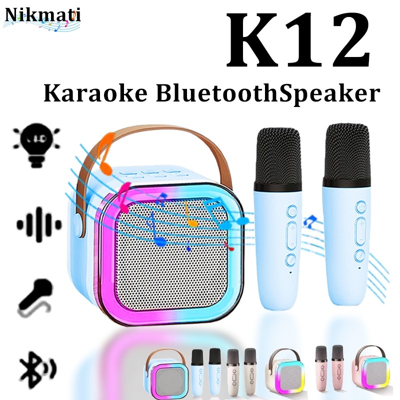 PIXELPOCKET [COD] Speaker Bluetooth Karaoke 2 Microphone Set Salon Bluetooth  Speaker Karaoke Mini P