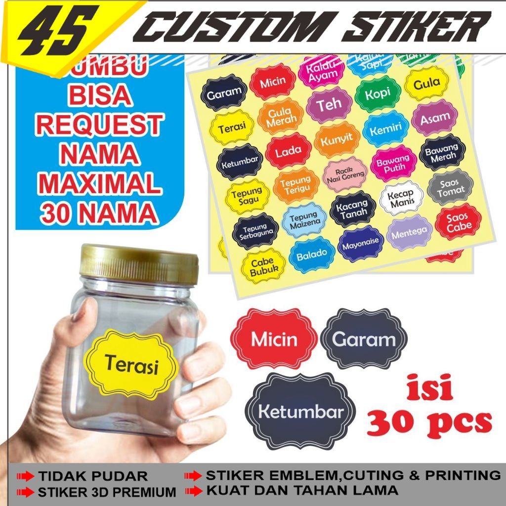 Stiker Label Pantry Tahan Air & Minyak - Stiker Minimalis untuk Wadah Makanan, Bumbu Dapur Termurah