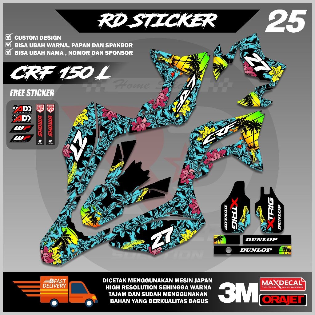 ( RD STICKER ) DECAL HONDA CRF 150L STICKER FULL BODY MOTIF BUNGA BISA REQUEST