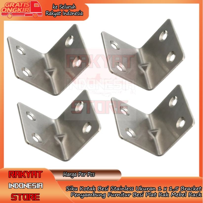 Siku Kotak Besi Stainless Steel Bracket Penyambung Furnitur Ukuran 1 x 1,5 Besi Plat Rak Mebel Rack 
