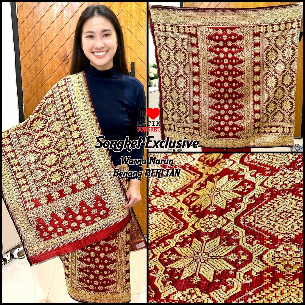 EDISI SPECIAL  SONGKET PALEMBANG BERLIAN GRADE A TENUN ORI MARUN MERAH MARUN PENGANTIN MOTIF 2