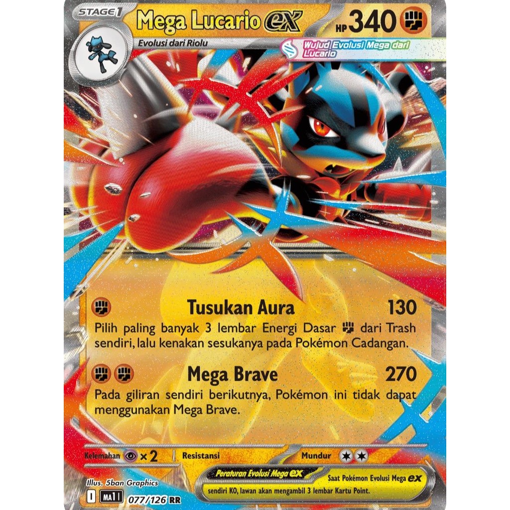 TCG MEGA LUCARIO EX RR HOLO 077/126 MA1 Evolusi Mega KARTU CARD POKEMON INDONESIA