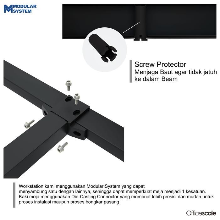 Meja Kerja Kantor Penyambung Berhadapan 6 Orang + Panel Sekat - Ash Grey, 360x120x75 cm