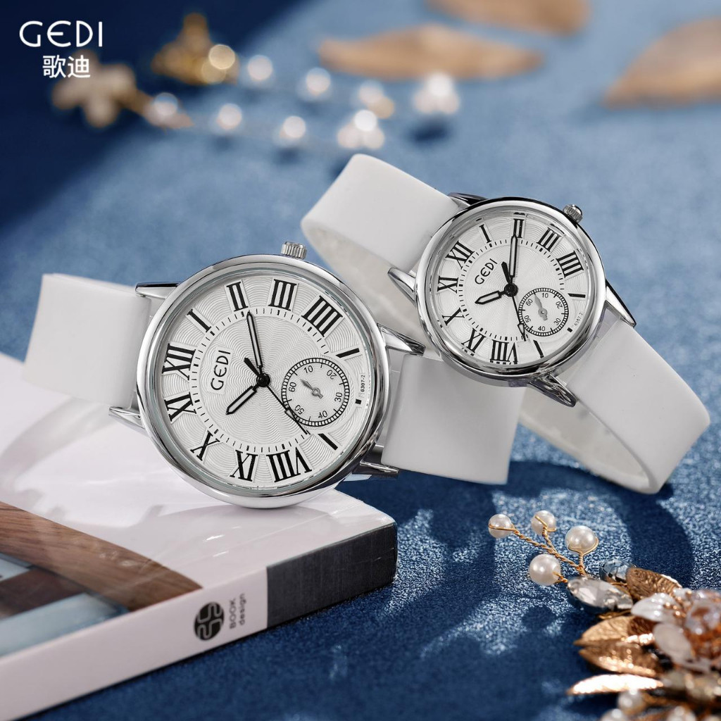 Leeone Jam Tangan Fashion Couple Gedi Bulat Rubber Water Resistant