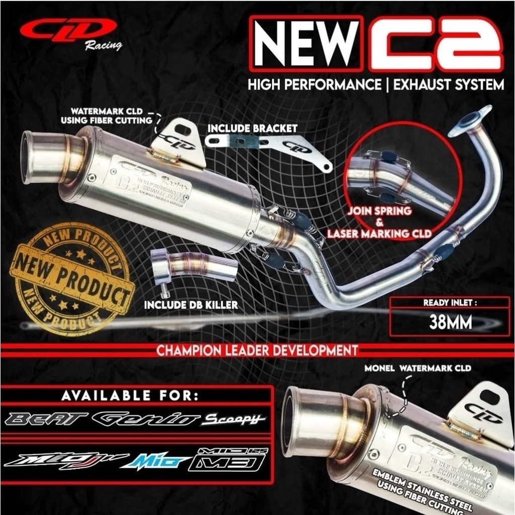 Knalpot CLD Type New C2 Bulat Beat karbu fi esp Scoopy Mio sporty Mio J Mio M3 Genio