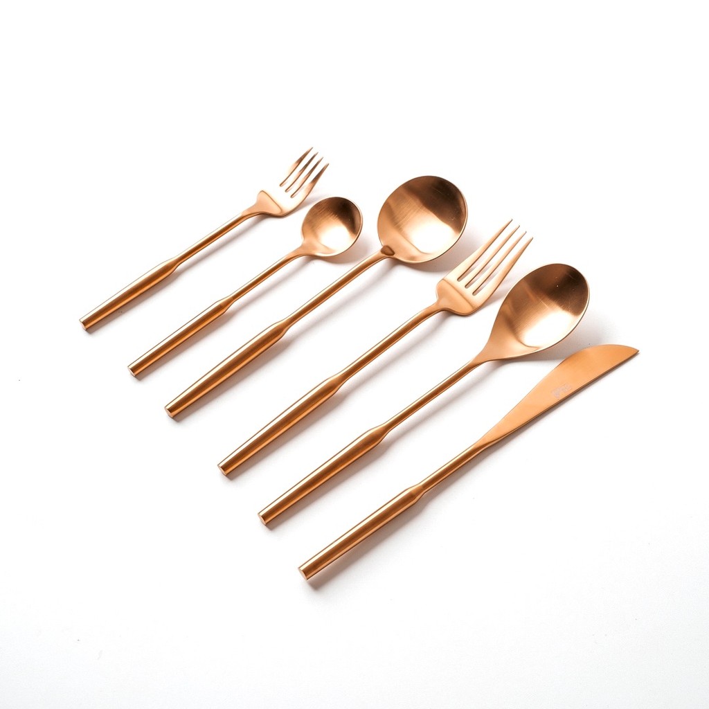 Set Sendok Garpu Pisau Makan Stainless Steel Warna Emas Matte untuk Peralatan Makan Sehari-hari