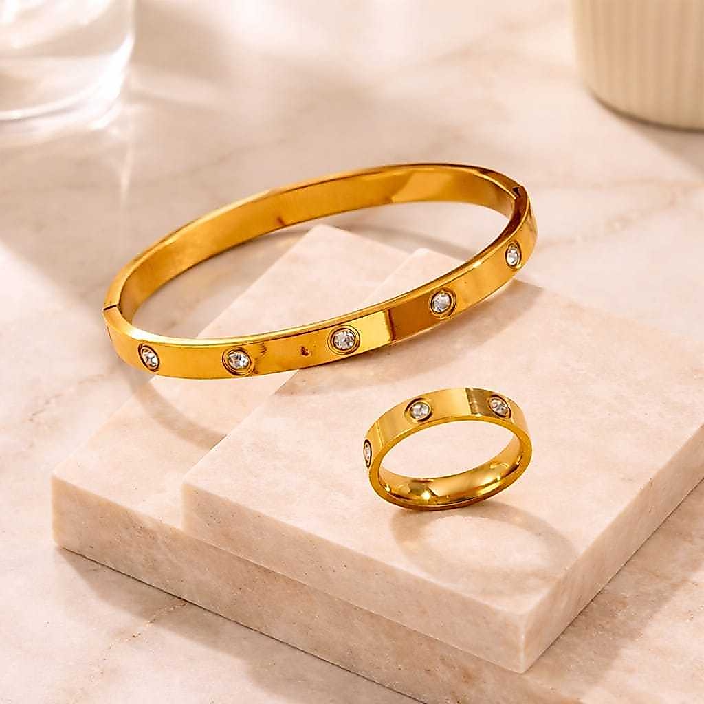 GELANG SET CINCIN WANITA FASHION NAGITA ANTI KARAT TITANIUM