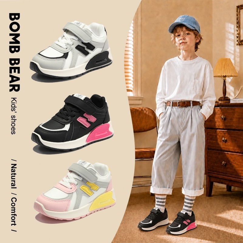 Bomb Bear Sepatu Anak Laki Laki Perempuan Sneakers Sekolah TK SD Anti Slip Empuk Ringan Pink Hitam Y