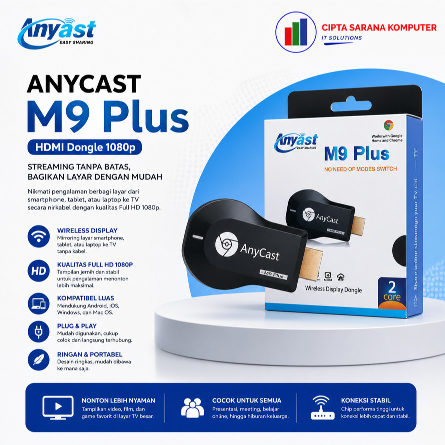 Dongle HDMI M9 Plus Asli 1080P Wifi HDMI Dongle Anycast M9 Plus Original