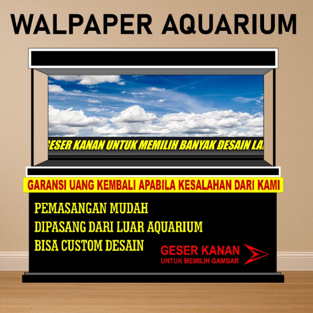 STICKER AQUARIUM / BACKGROUND AQUARIUM / WALLPAPER AQUARIUM CERAH/ AWAN/ PEMANDANGAN LANGIT