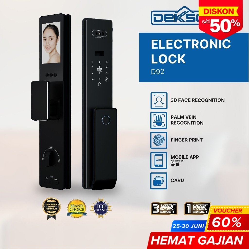 DEKKSON Electronic Lock Kunci Digital D92 | Kunci Pintu | Smart Door Handle | Face Recognition