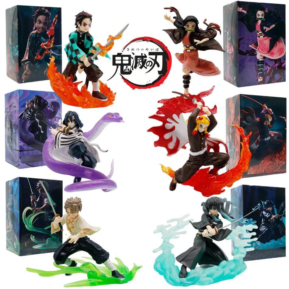 Demon Slayer Action Figures Tanjiro Nezuko Rengoku Iguro Sanemi Muichiro PVC Anime Figurine Battle v