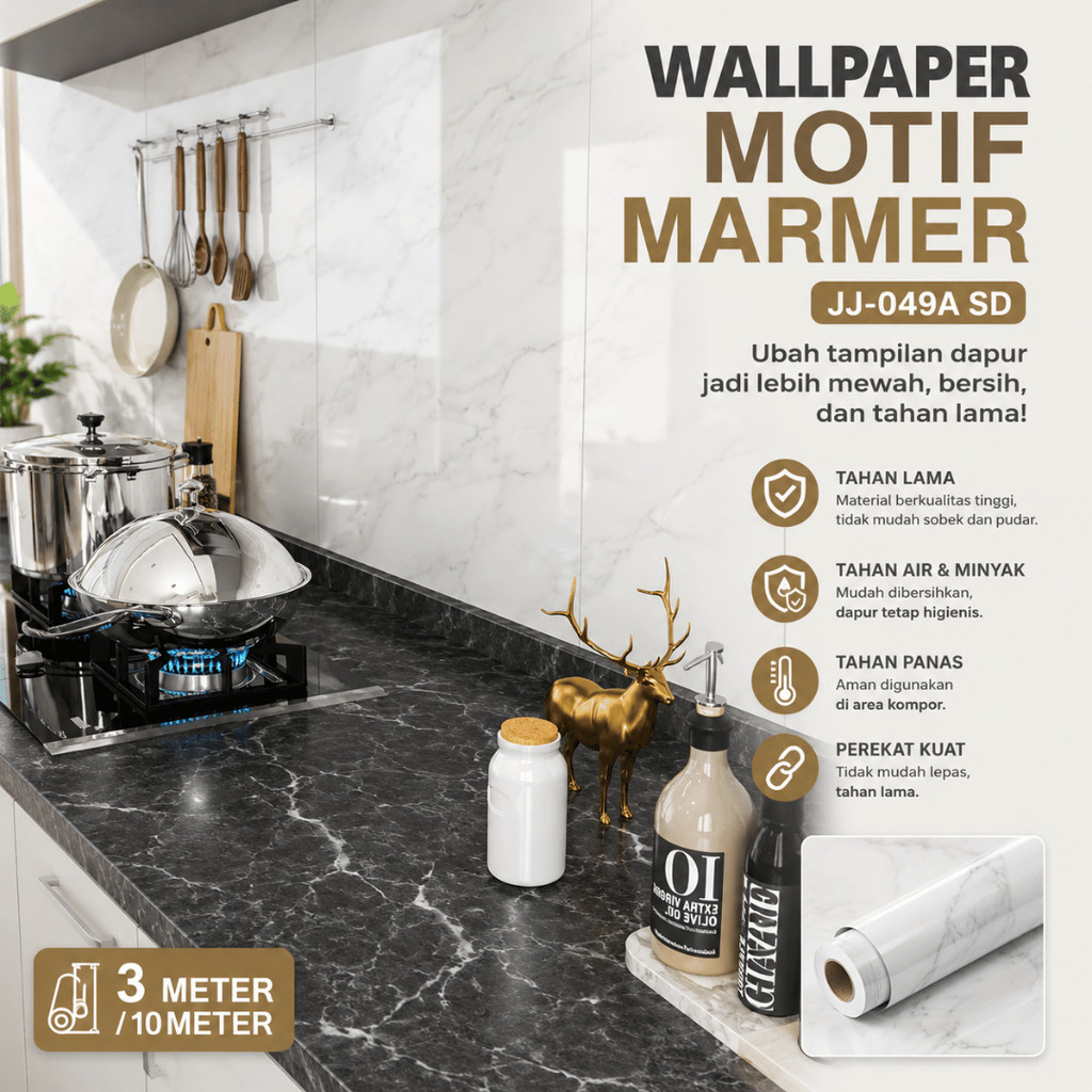 Wallpaper Marmer Ukuran 60cm X 3m Stiker Dinding Motif Keramik 049A-SD