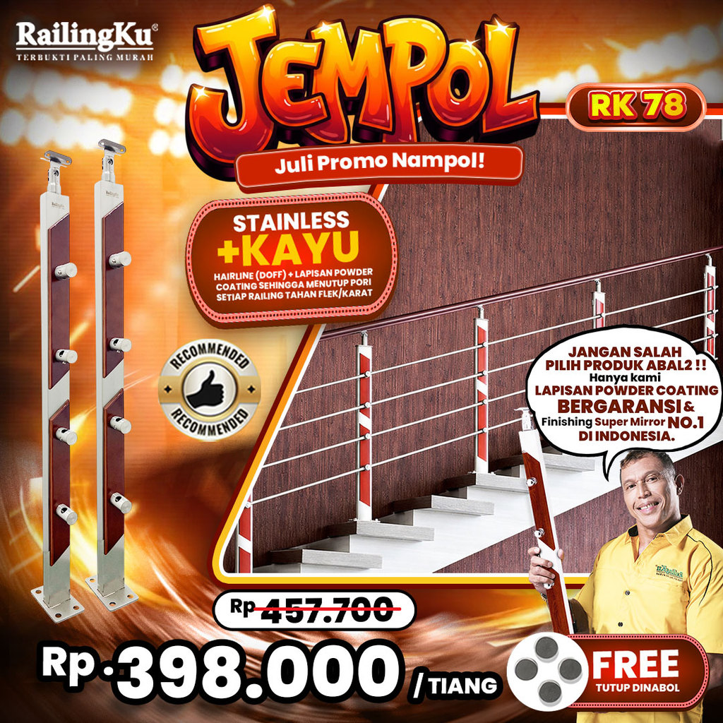Railing Tangga Stainless Nature Desain Railingku [JEMPOL] RK  78 Railing Anti Karat Free Penutup Dyn