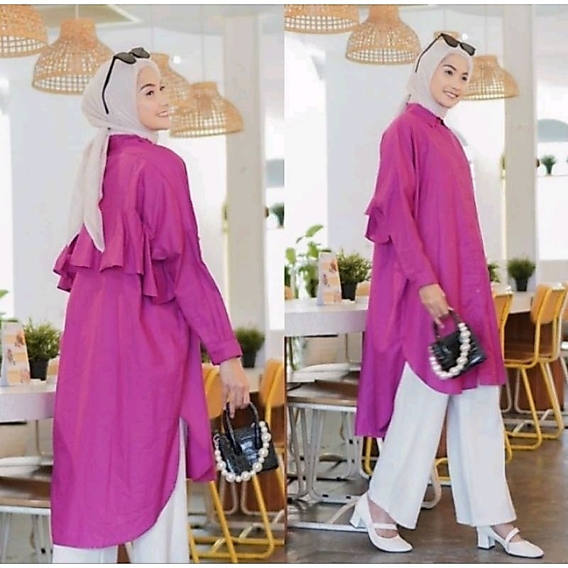 READY TUNIK KEMEJA LAYNA MITA BACK RUFFLE REMPEL KOREA ATASAN WANITA BLOUSE KEKINIAN