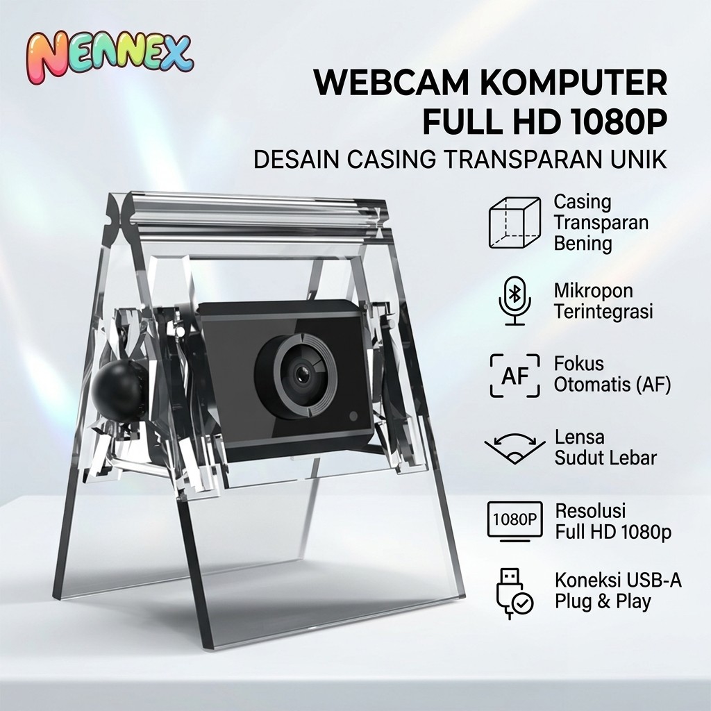 Nennex Kamera Eksternal Laptop PC Webcam 1080P Jernih Mic  Built in Mic Zoom Streaming Komputer