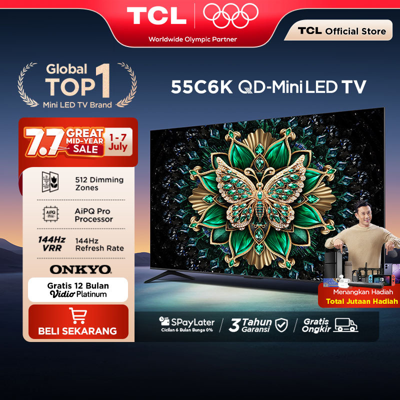 TCL 55 Inch QD-Mini LED TV C6K - Halo Terminator - Onkyo 2.1 - 144Hz - HVA Panel - Energy Saving - G
