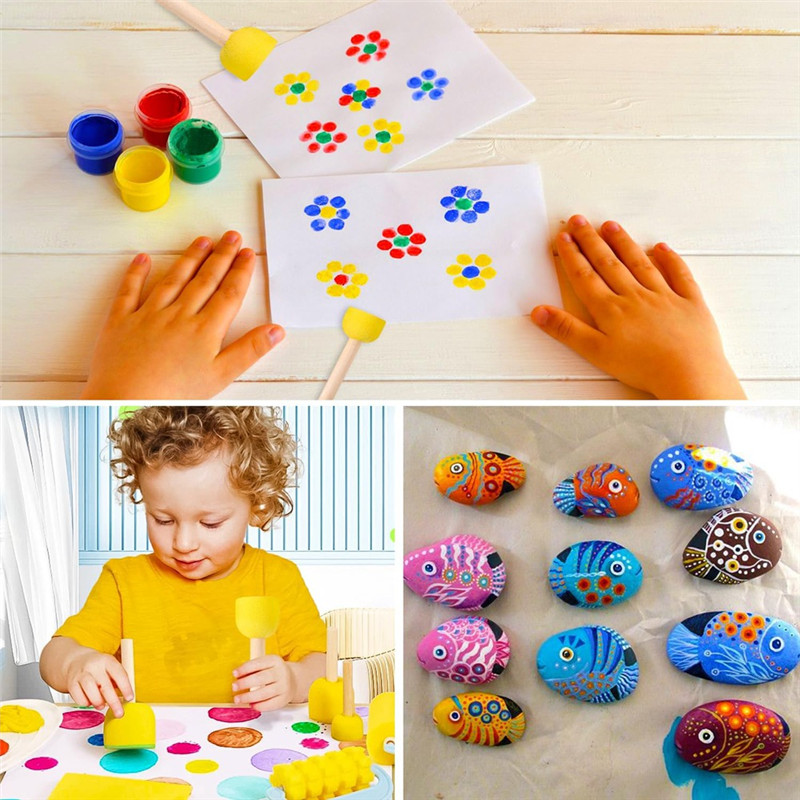 

ABKY-60 Pcs Round Paint Sponges Set 5 Sizes Sponge Brushes For DIY, Crafts And Kids Arts