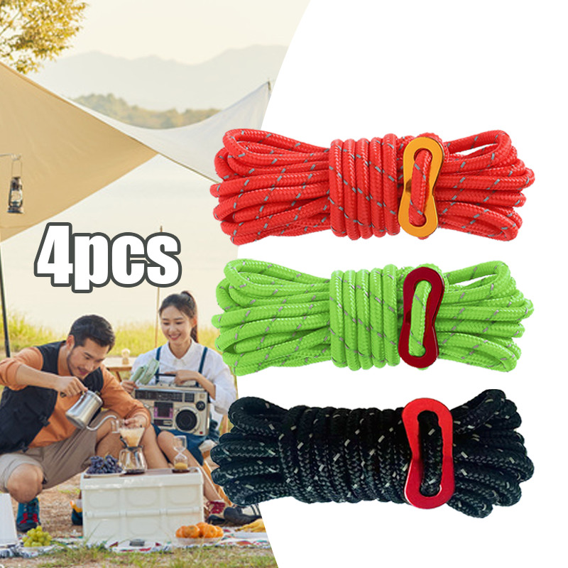 4pcs Tali Tenda Reflektif Guyline Rope 4m Pengencang Tali Tenda Aluminium Untuk Camping Tali Pasak F