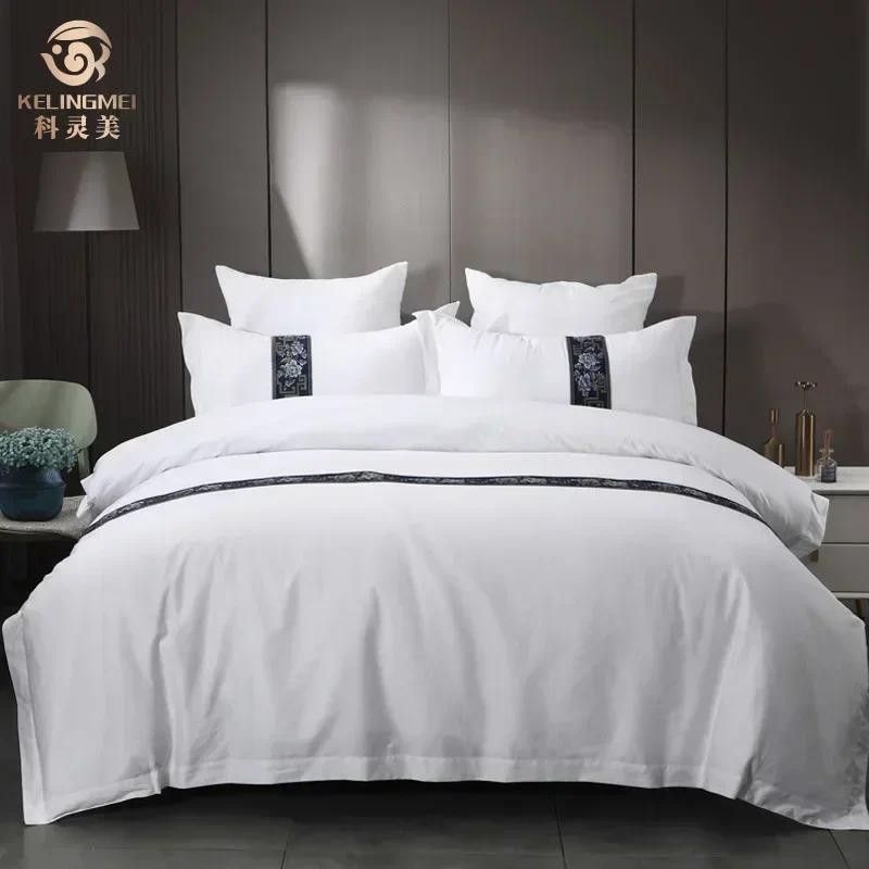 Hotel Linen Pure Cotton White Bed Sheets Duvet Covers Bedding Set Table Runner  Homestays Simple Com