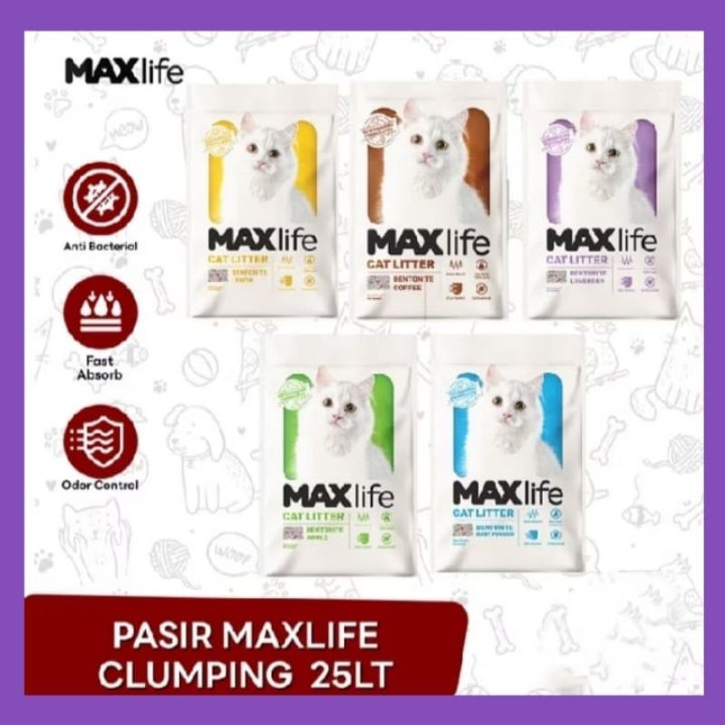 

Pasir kucing Maxlife 25lt Gumpal dan wangi/Ojol