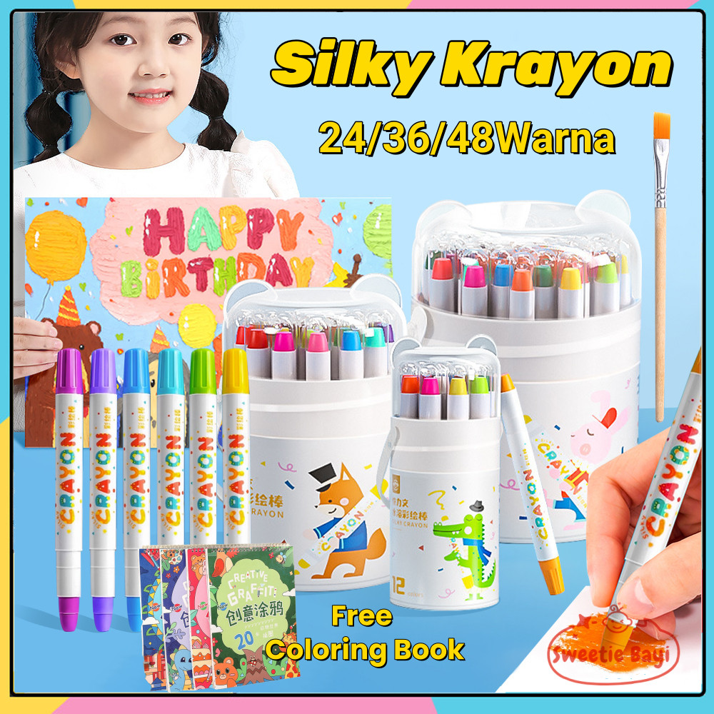 

New 【SweetieBayi】（Free Brush）Crayon Putar Washable 24/36/48 Warna Krayon for Kids Plastic Crayons Tidak Beracun Yang Dapat Dicuci Seni Gambar Pastel Minyak Crayon Tidak Kotor Ditangan Washable Non Toxic Krayon Anak-anakPremium